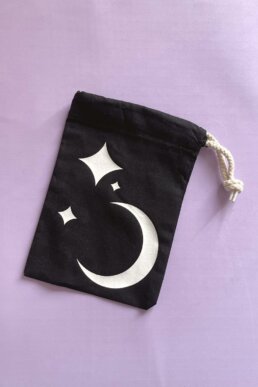 Moon and Stars black jewelry bag made of 100% organic cotton