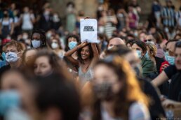 People protesting and supporting the Black Lives Matter in Bologna, Italy