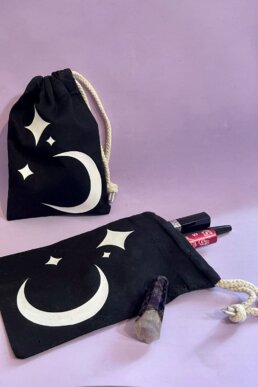 celestial black pouches jewelry mini bags with Moon and Stars design