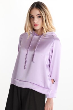 drawstring hoodie is cut from the most beautiful lilac satin, It has a relaxed fit in the body and long sleeves
