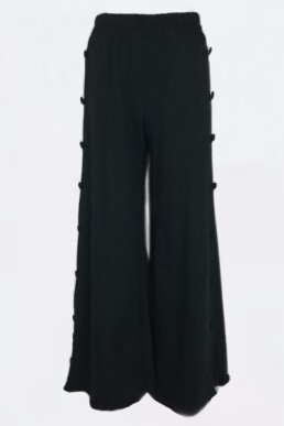Black flare trousers with side buttons for women