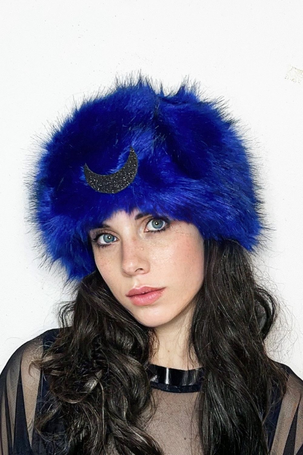 Faux Fur Hat with Blue Trim